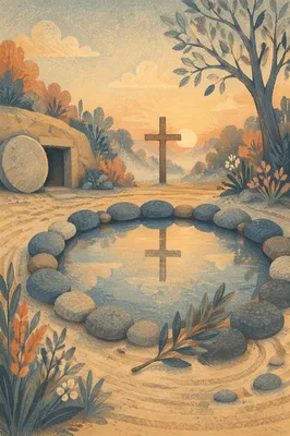 Peaceful Prayer Garden With Still Water