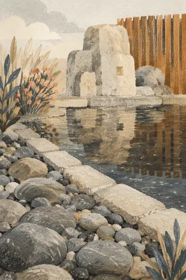 Peaceful Stones by Still Garden Water