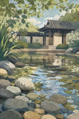 Peaceful Still Water Stones Garden