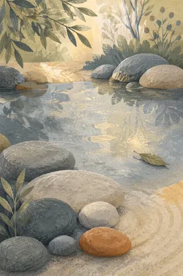 Peaceful Still Water and Garden Stones