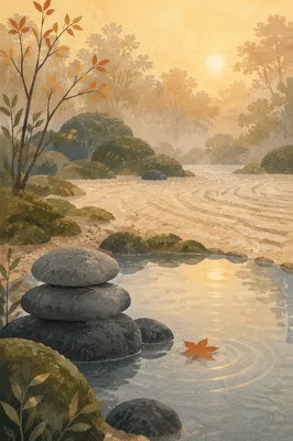 Peaceful Still Water and Stacked Stones