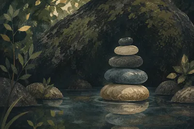Peaceful Still Water Stone Cairn
