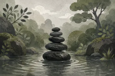 Peaceful River Stones in Still Garden Water