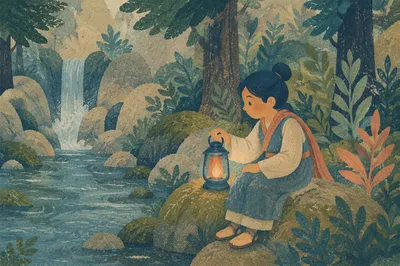 Peaceful Stone Lantern by Still Garden Water