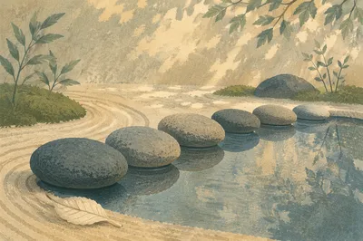 Peaceful Still Water and Stones Garden