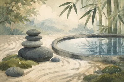 Peaceful Still Water and Zen Stones
