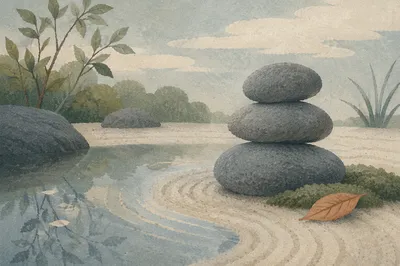 Peaceful Still Water Zen Garden Stones
