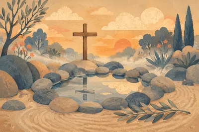 Peaceful Prayer Garden with Still Water