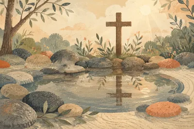 Still Water Cross in Peaceful Zen Garden