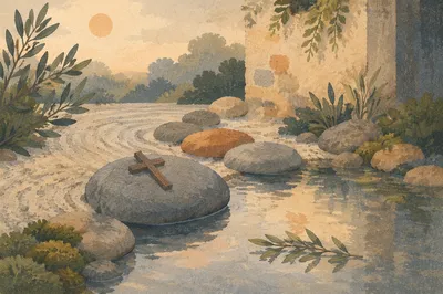 Still Water Stones with Quiet Wooden Cross