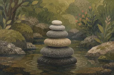 Peaceful Stacked Stones in Still Water