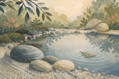 Peaceful Stones Beside Still Morning Water