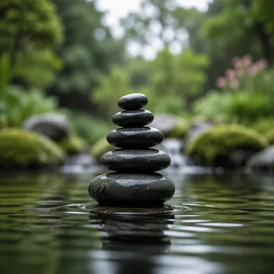 Peaceful River Stones in Still Garden Water