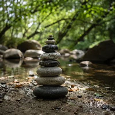 Peaceful River Stones by Still Water