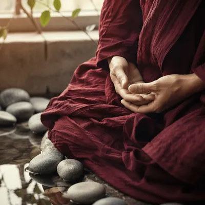 Peaceful Hands Beside Still Water Stones