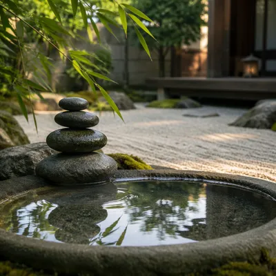 Peaceful Still Water Zen Garden Stones