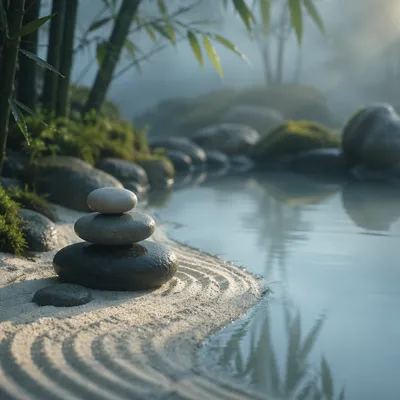 Peaceful Zen Stones by Still Water
