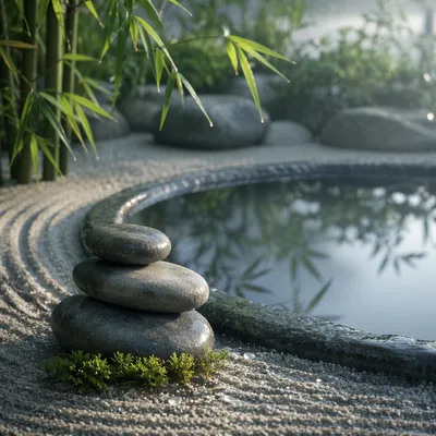 Peaceful Still Water and Stone Garden