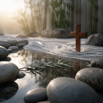 Peaceful Prayer Garden With Still Water