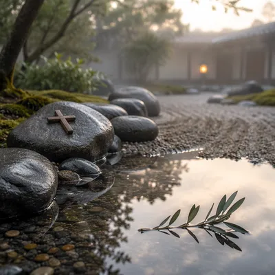 Peaceful Still Water Christian Meditation Courtyard