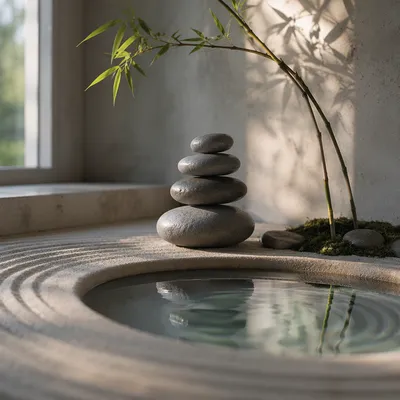 Minimal Zen Garden Stones and Still Water