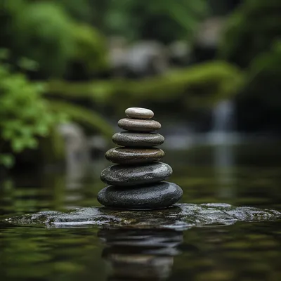 Peaceful Stacked Stones in Still Water