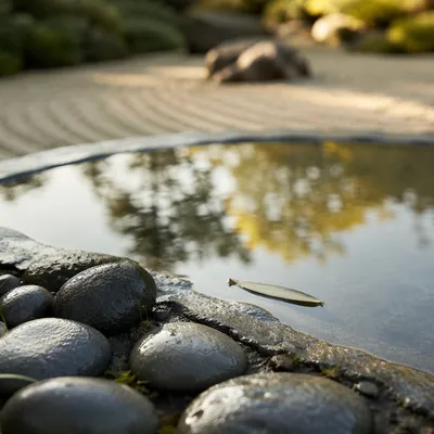 Peaceful Still Water Stones After Rain