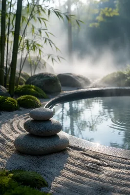 Peaceful Still Water Zen Garden Stones