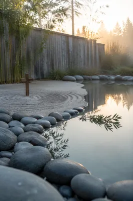 Peaceful Prayer Garden with Still Water