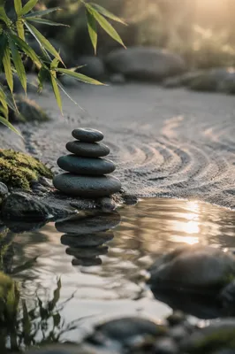 Stacked River Stones Beside Still Water