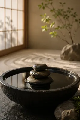 Stacked River Stones in Still Basin