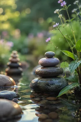 Peaceful Still Water Zen Stone Cairn