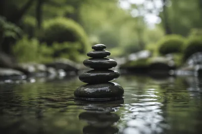 Peaceful River Stones in Still Garden Water