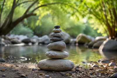 Peaceful River Stones by Still Water