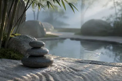 Peaceful Zen Stones by Still Water