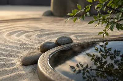Peaceful Still Water Zen Garden Scene