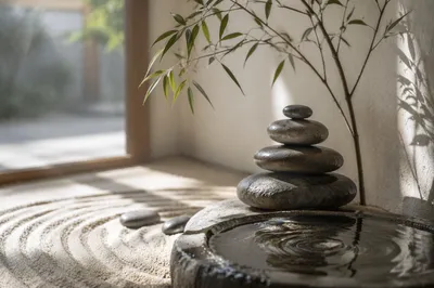 Stacked River Stones by Still Water