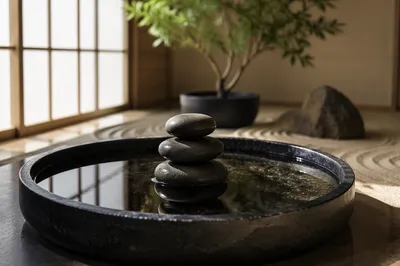 Still Water Basin with Stacked Stones