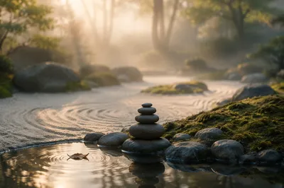 Peaceful Still Water and Zen Stones