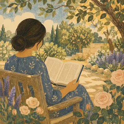 Peaceful Scripture Reading in Sunlit Garden