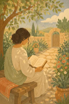 Peaceful Scripture Reading in Sunlit Garden
