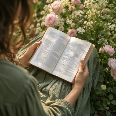 Peaceful Scripture Reading in a Sunlit Garden