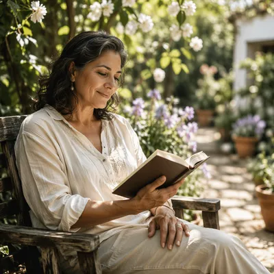 Peaceful Woman Reading in Sunlit Garden