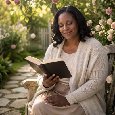 Peaceful Woman Reading in Sunlit Garden