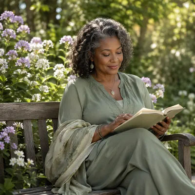 Peaceful Woman Reading in Sunlit Garden