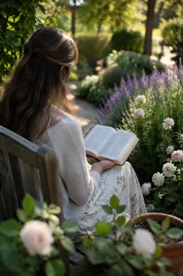 Peaceful Scripture Reading in a Sunlit Garden