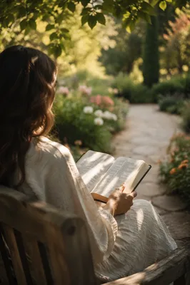 Peaceful Scripture Reading in Sunlit Garden