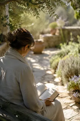 Peaceful Scripture Reading in Sunlit Garden