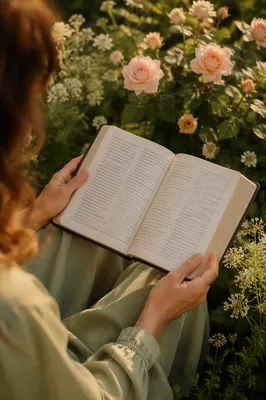 Peaceful Scripture Reading in a Sunlit Garden