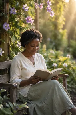 Peaceful Woman Reading in Sunlit Garden